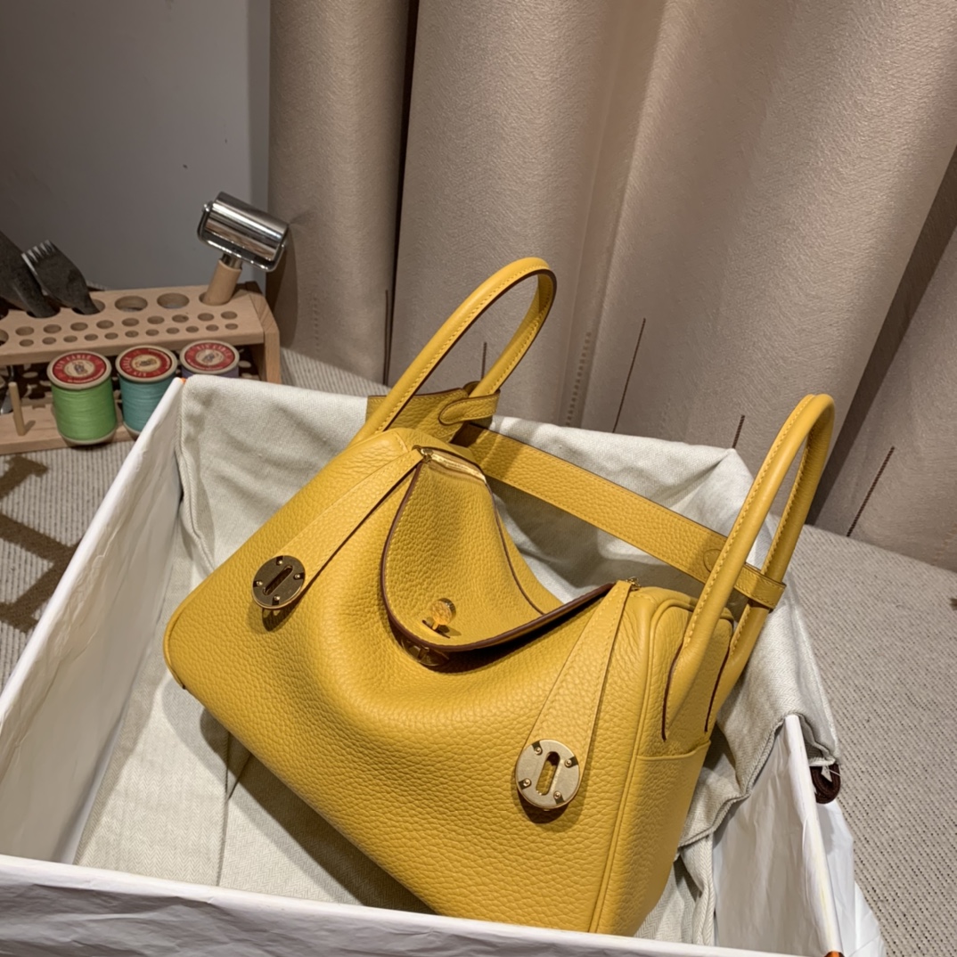 에르메스 린디백26 앰버 옐로우 금장 끌레망스 가죽